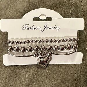 Fashion Jewelry Silver Heart Stack Bracelet Set